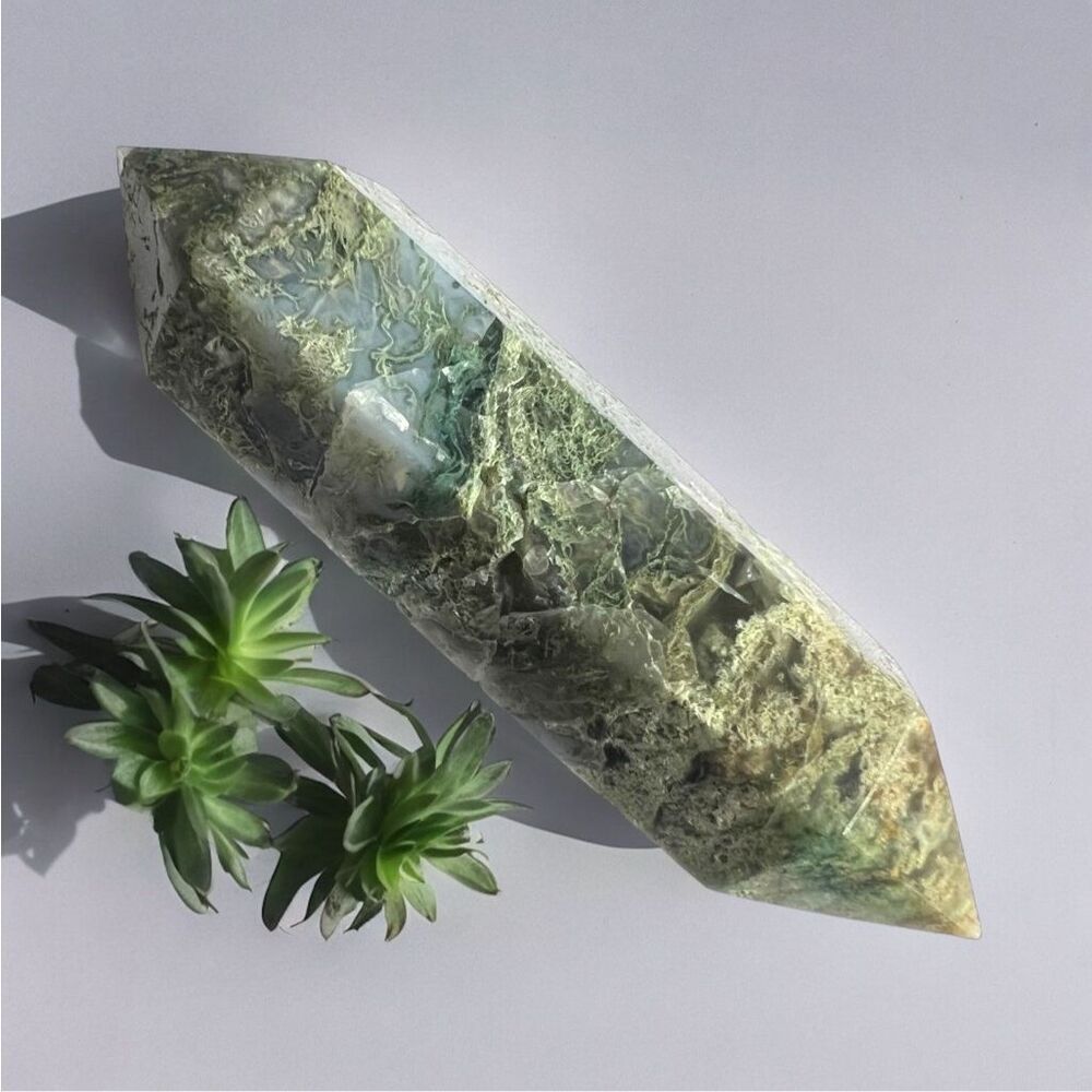 Moss Agate‎ Crystal Double Terminated Point